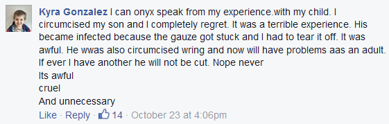 Kyra: his begame infected
... circumcised wrong and nowwill have problems